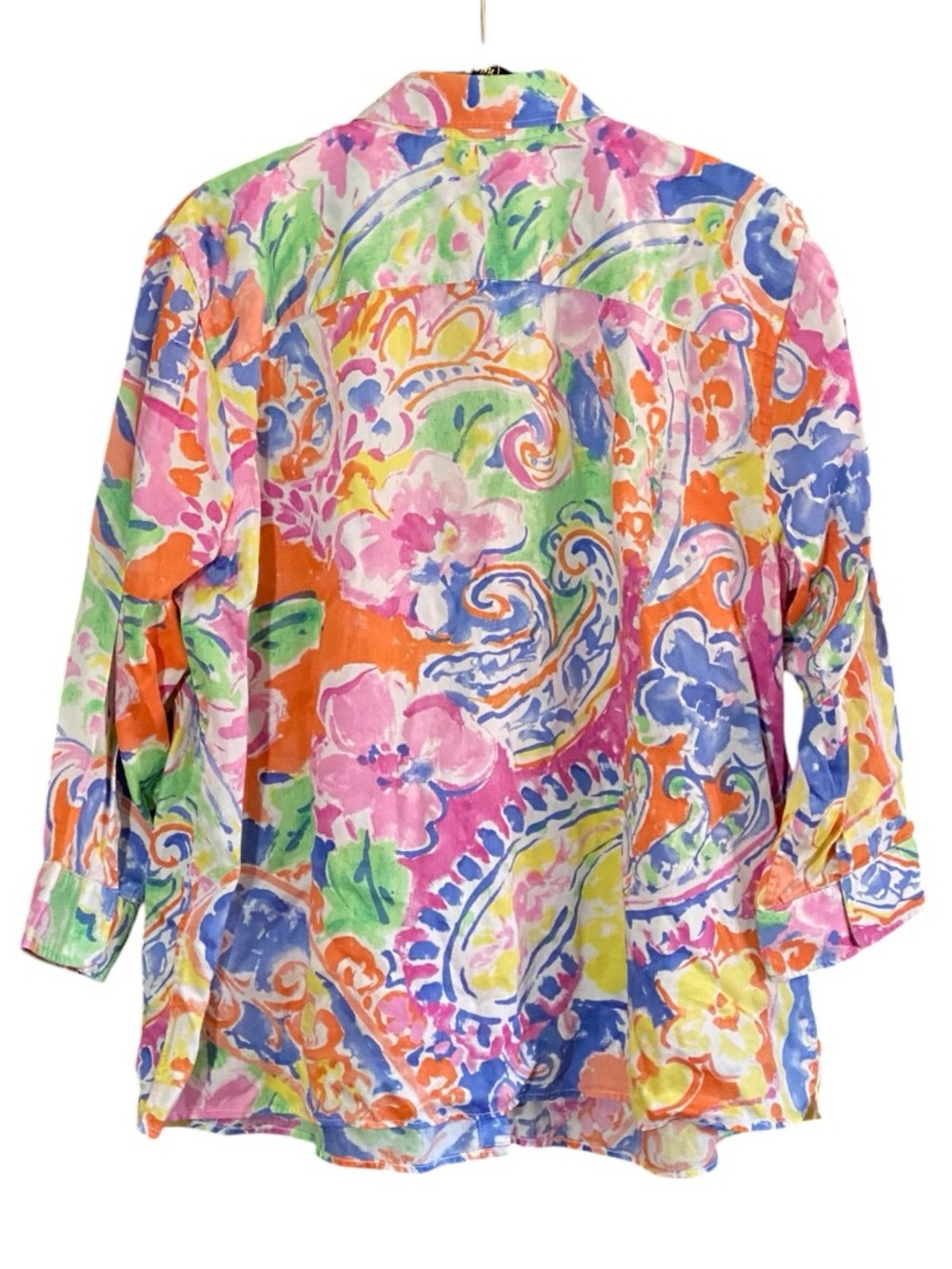 Lauren Ralph Lauren Floral Paisley Shirt 1X Colorful Cotton Button Up Artsy - Picture 5 of 6
